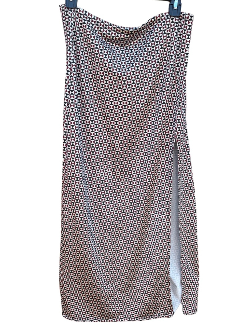 Urban Outfitters Burgundy Geometric Print Side Slit Stretch Midi Maxi Skirt L